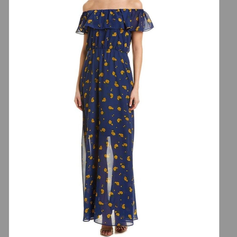 Betsey Johnson Floral Maxi Dress Blue And Yellow Off The Shoulder